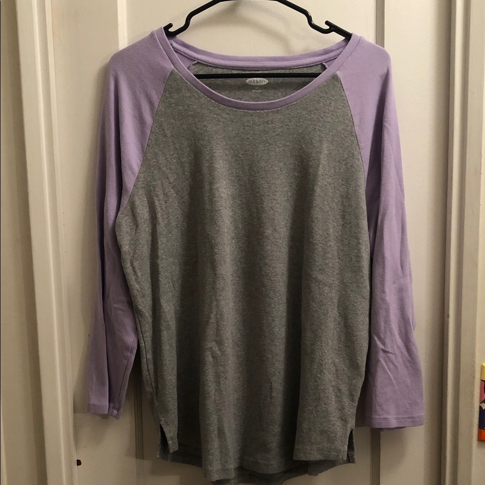Old Navy Gray and Lavender Raglan Rib-Knit Long Sleeve Tee